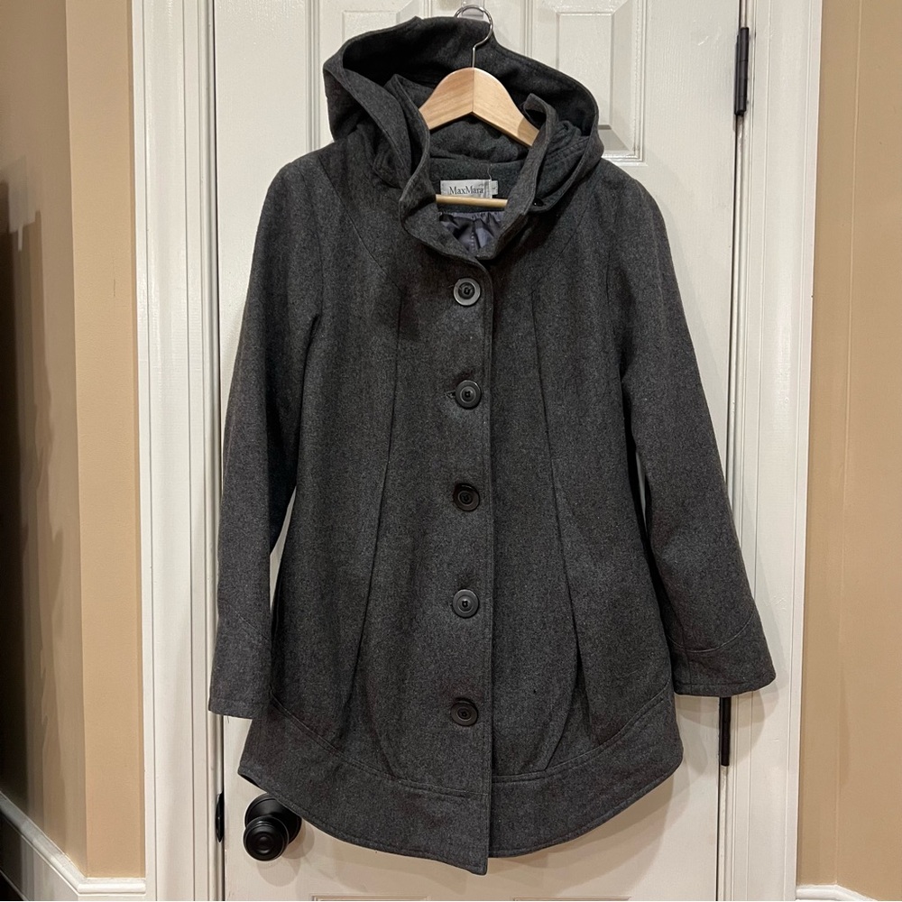 Max Mara 100% Wool Pea Coat Detachable Hood Women’s Size Small
